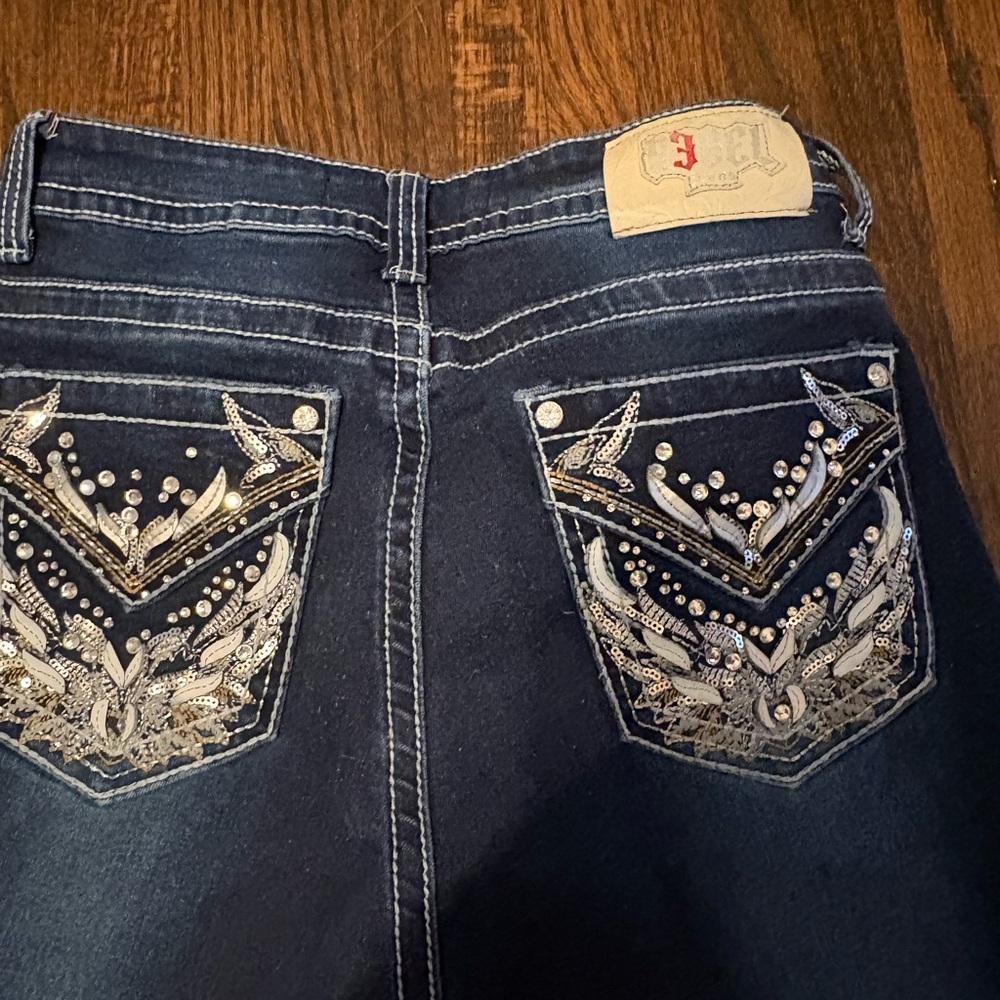 rebels Dark Blue Flare Jeans with Contrast Stitching - Picture 5 of 6